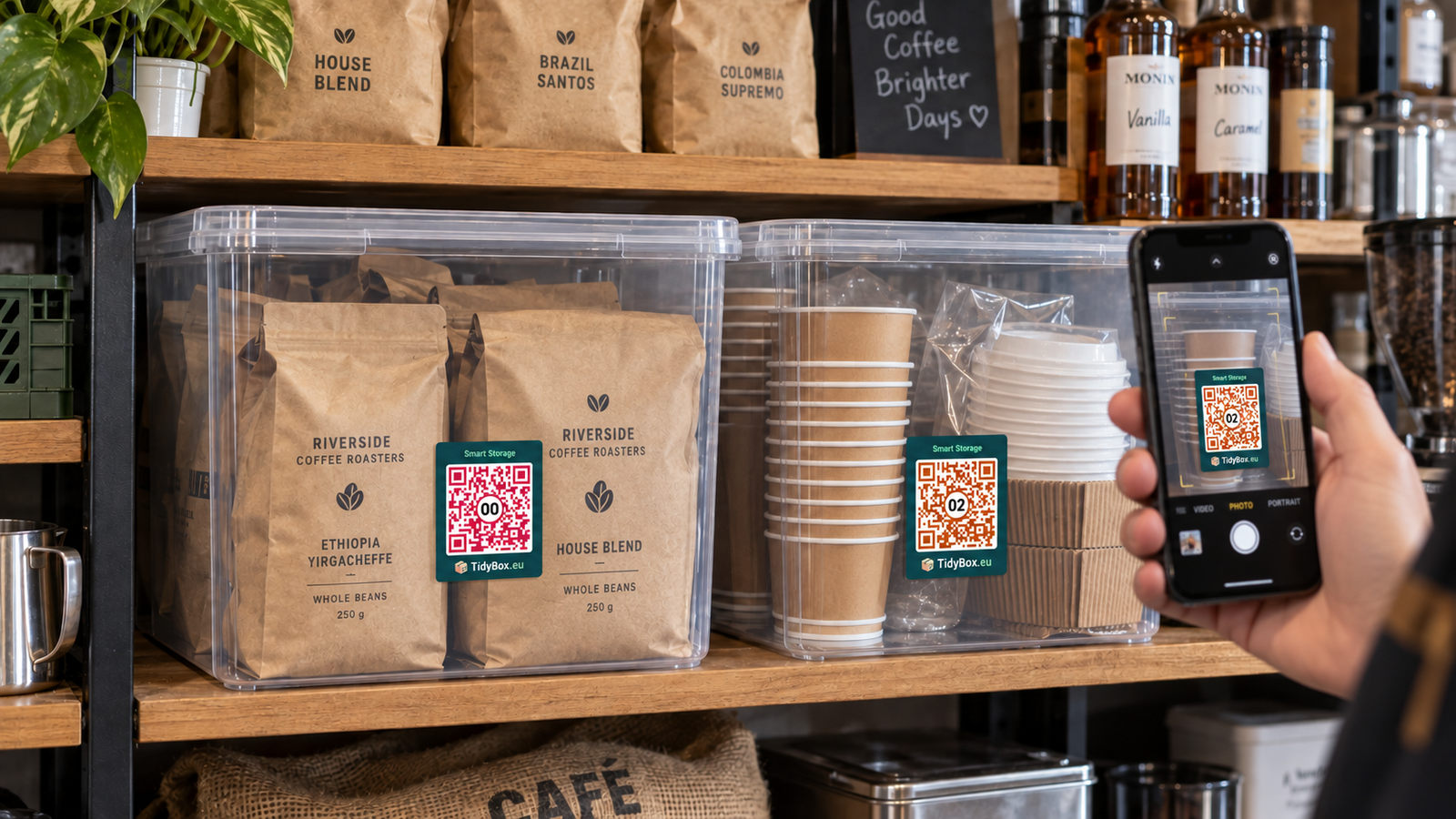 How to Organize Coffee Shop Inventory and Storage with TidyBox QR Labels