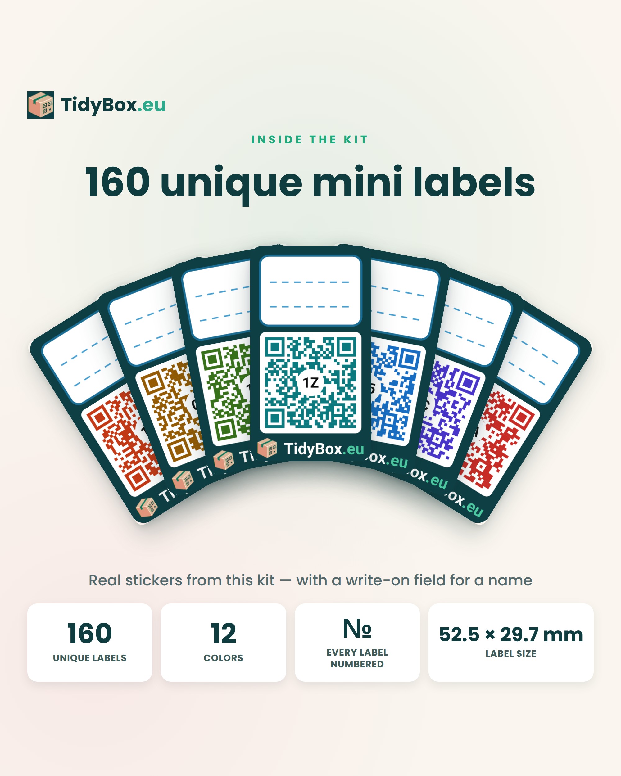 Smart QR Storage Labels – 160 Mini Stickers for Craft Room, Workshop Organization