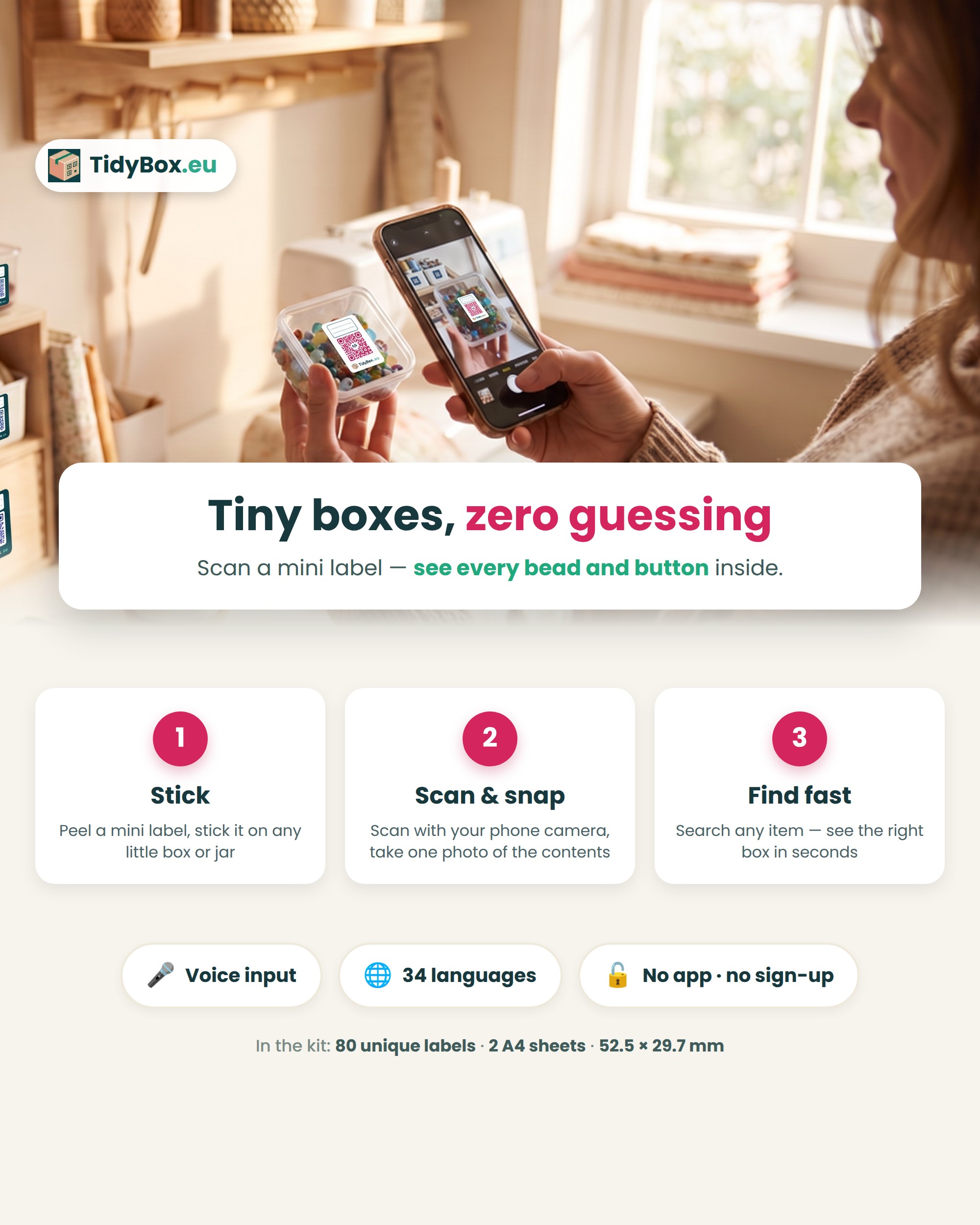 Smart QR Labels for Craft Storage – AI Inventory Stickers (80 Count) — Photo 3